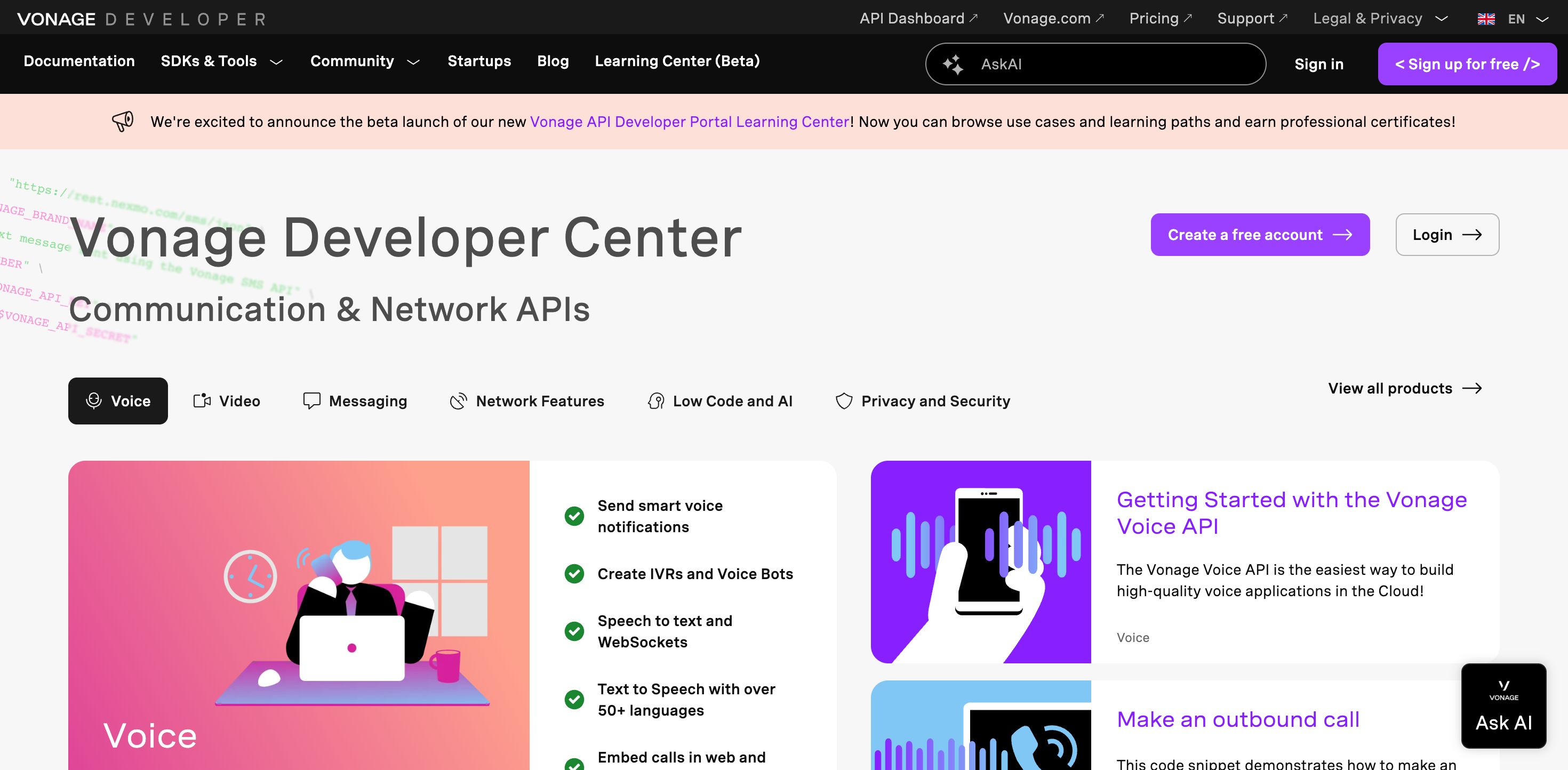 Developer docs — Vonage